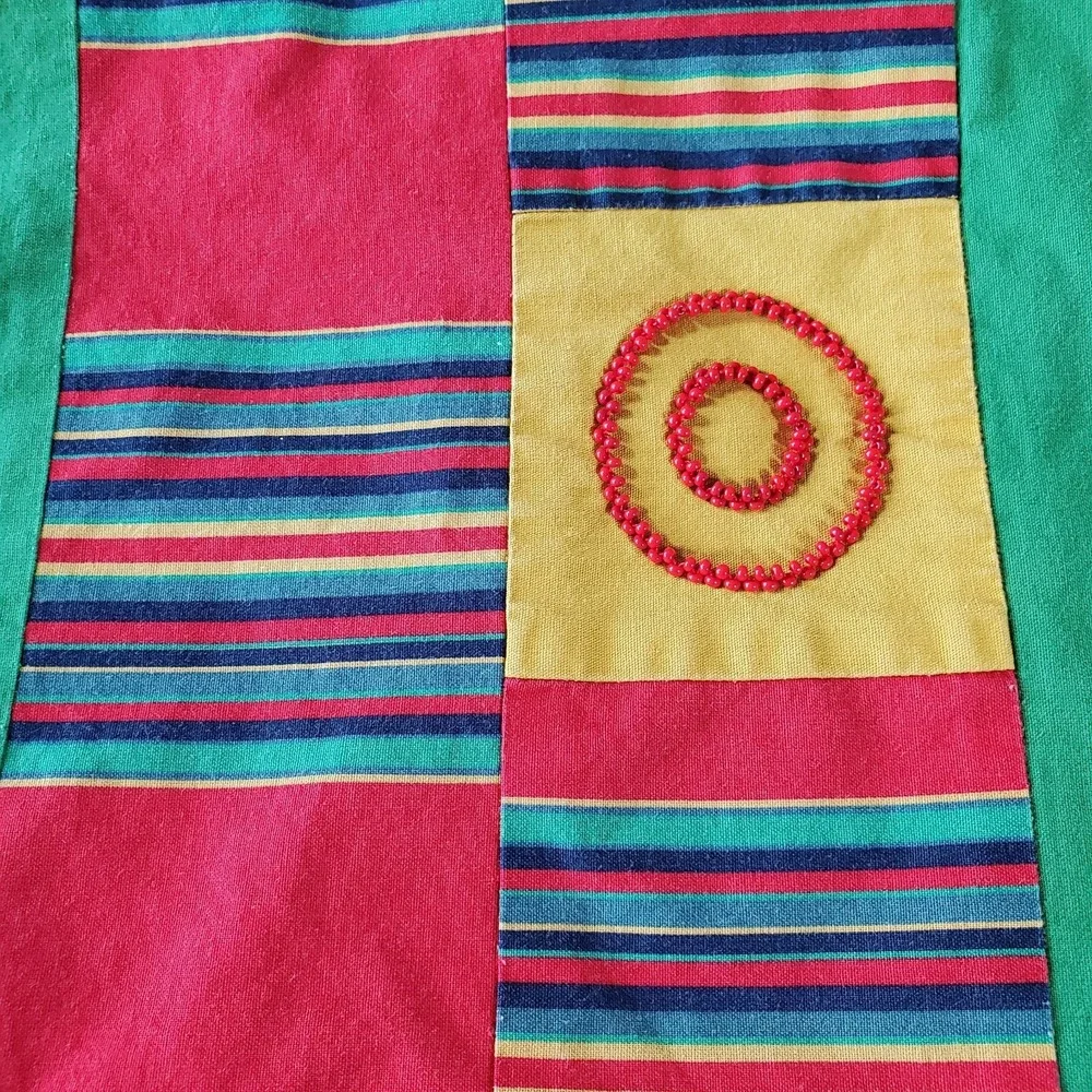 Block Square‎ Quilt Colorful Homemade 55X50 Patchwork Beading Africa Vibes